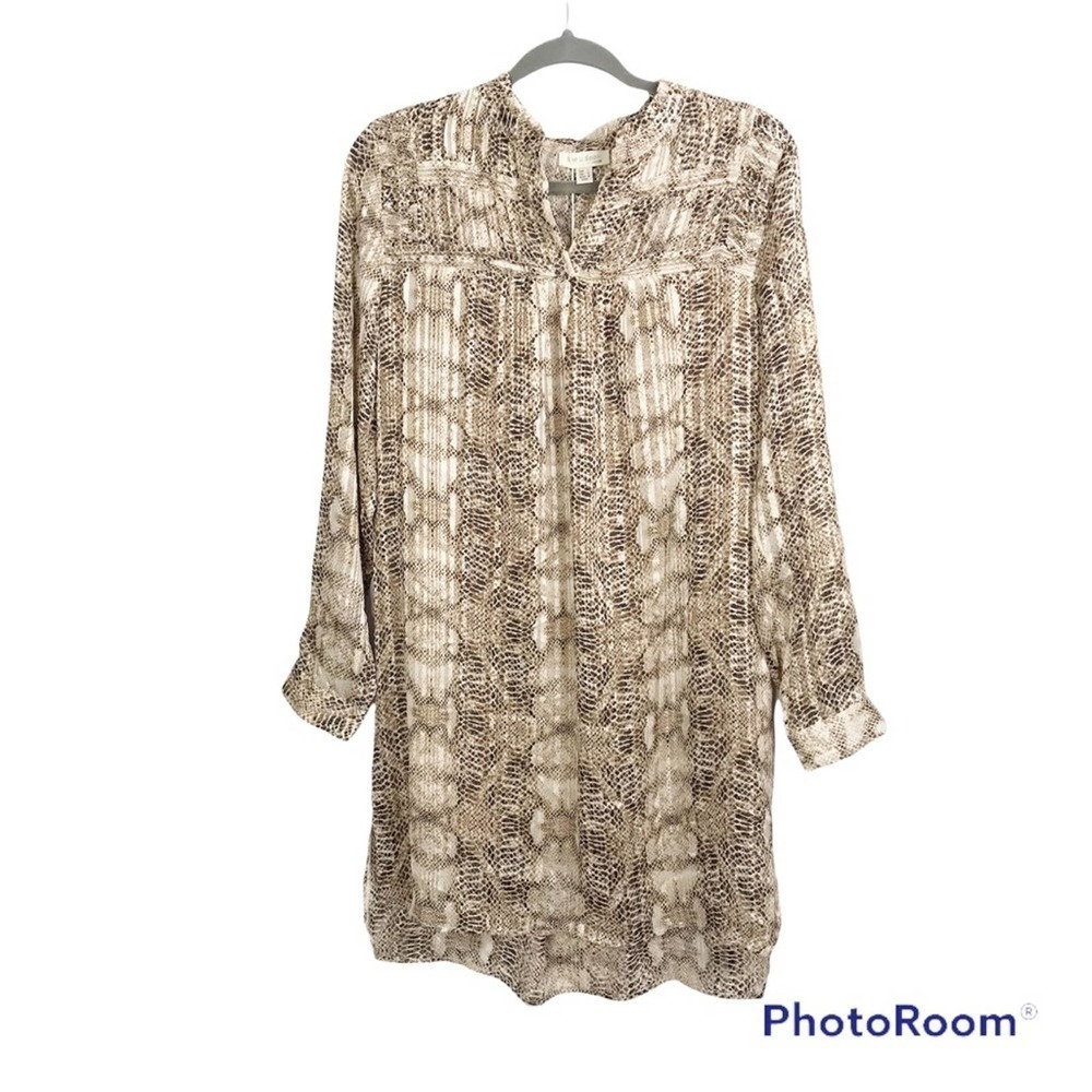 See U Soon brown snakeskin style long sleeve shirt dress size S NWT